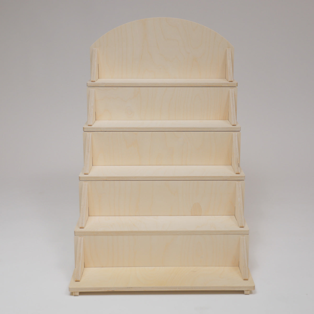 Flat Pack Wooden Display Stand – 18" or 28" Wide | 3–5 Tier Baltic Birch Market Display with Customizable Header