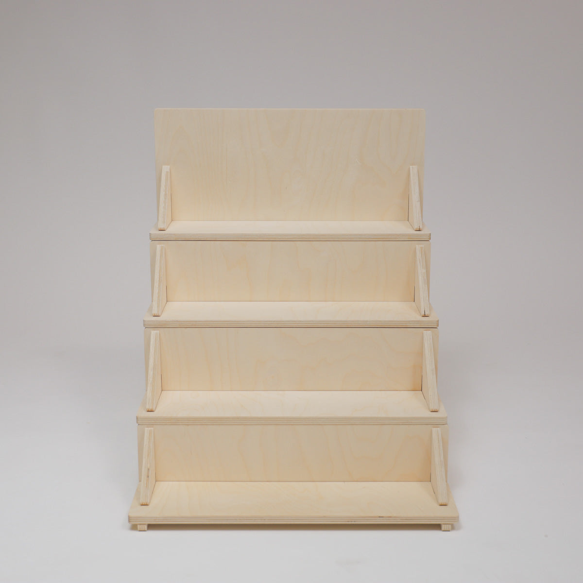 Flat Pack Wooden Display Stand – 18" or 28" Wide | 3–5 Tier Baltic Birch Market Display with Customizable Header