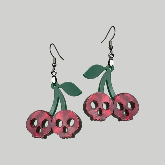Deadly Cherry Earrings: Cherry and skull feeling face style for a distinctive accessory.