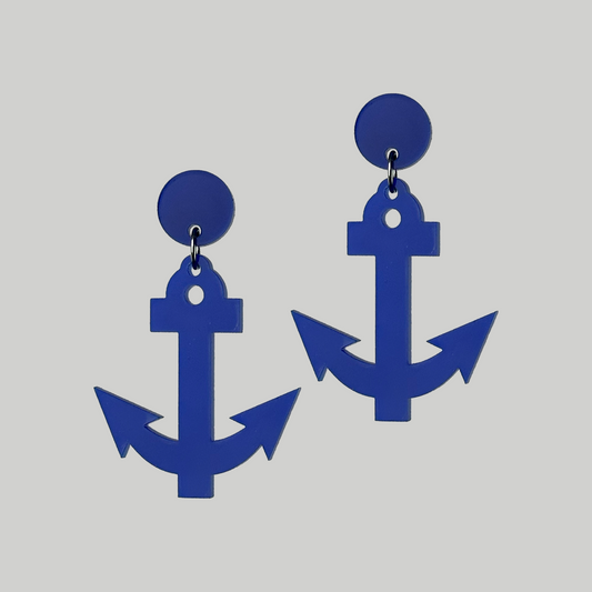 Blue Anchor Earrings: Nautical charm in stylish metal adornments.