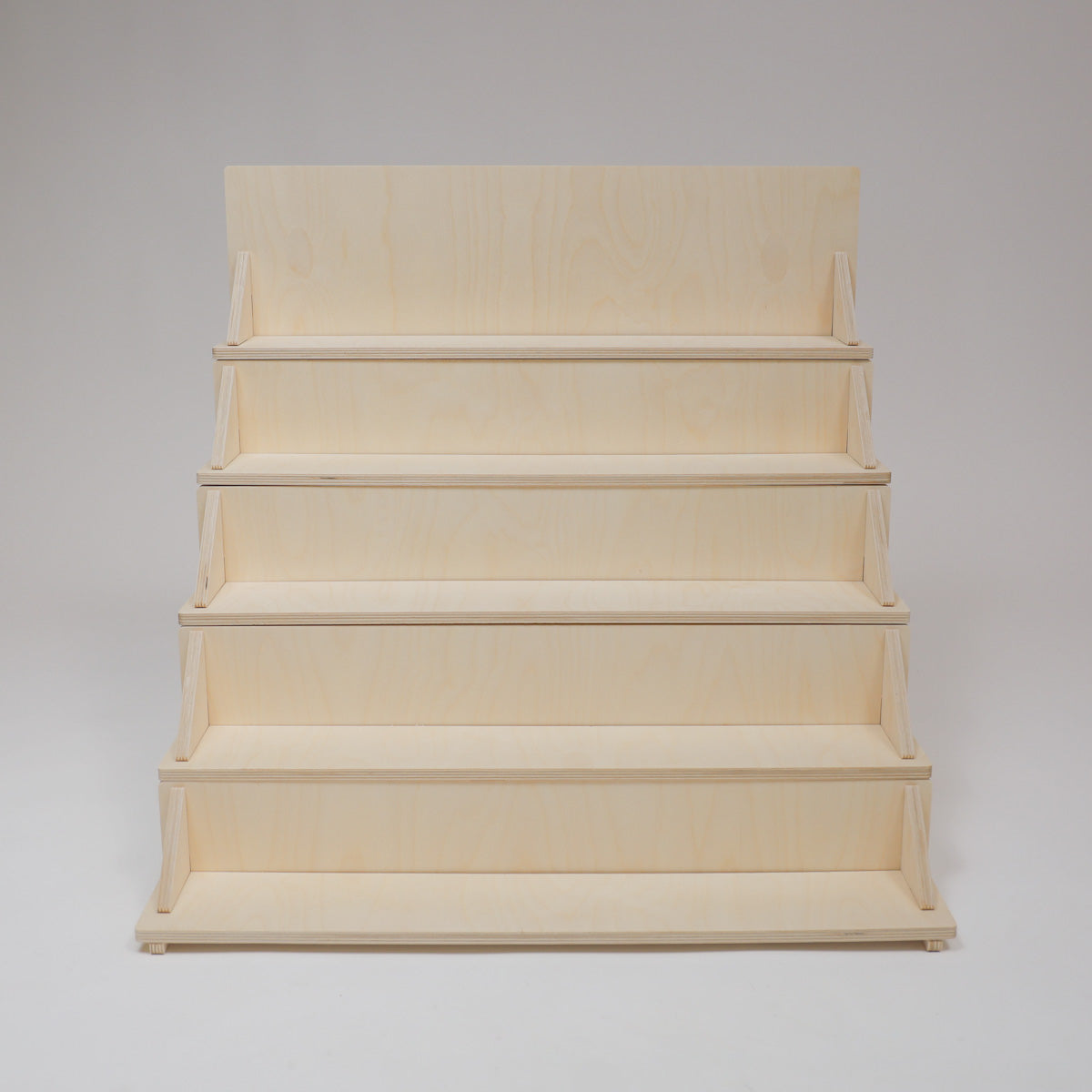 Flat Pack Wooden Display Stand – 18" or 28" Wide | 3–5 Tier Baltic Birch Market Display with Customizable Header