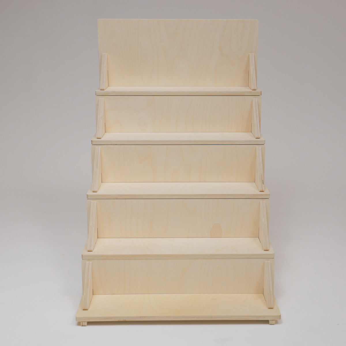 Flat Pack Wooden Display Stand – 18" or 28" Wide | 3–5 Tier Baltic Birch Market Display with Customizable Header