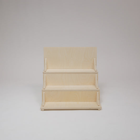 Flat Pack Wooden Display Stand – 18" or 28" Wide | 3–5 Tier Baltic Birch Market Display with Customizable Header