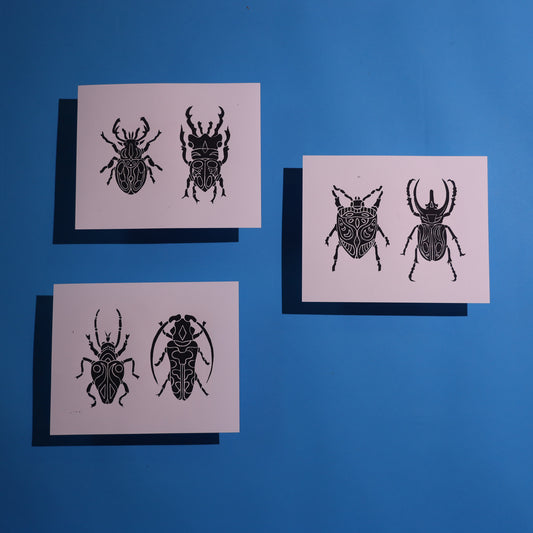 Pair of Beetles - Lino Block Prints 8×10 in