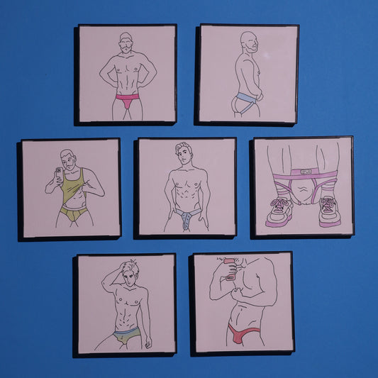 Underwear Boy Portrait – Original Watercolor Illustration 4x4 in