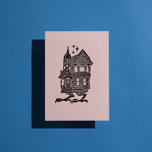 Vintage Home Baba Yaga - Lino Block Print 5x7 in
