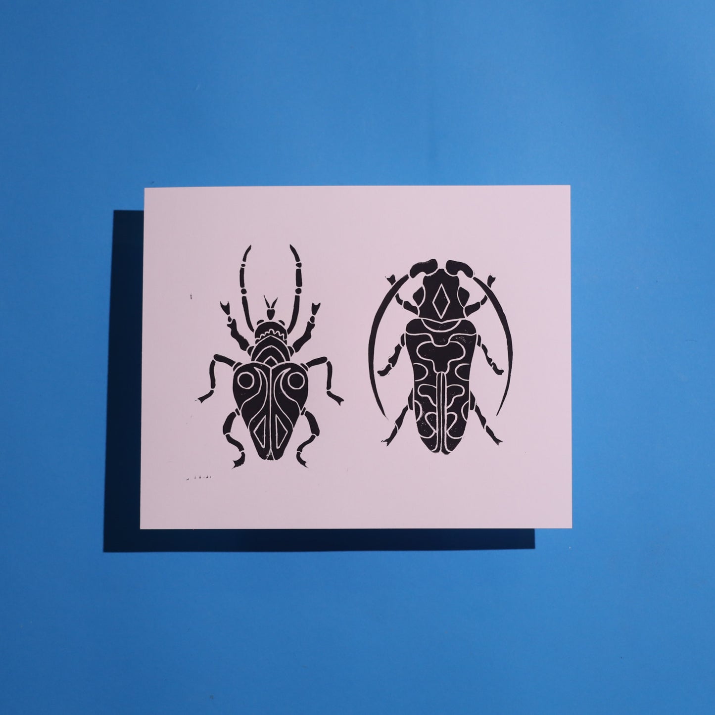Pair of Beetles - Lino Block Prints 8×10 in