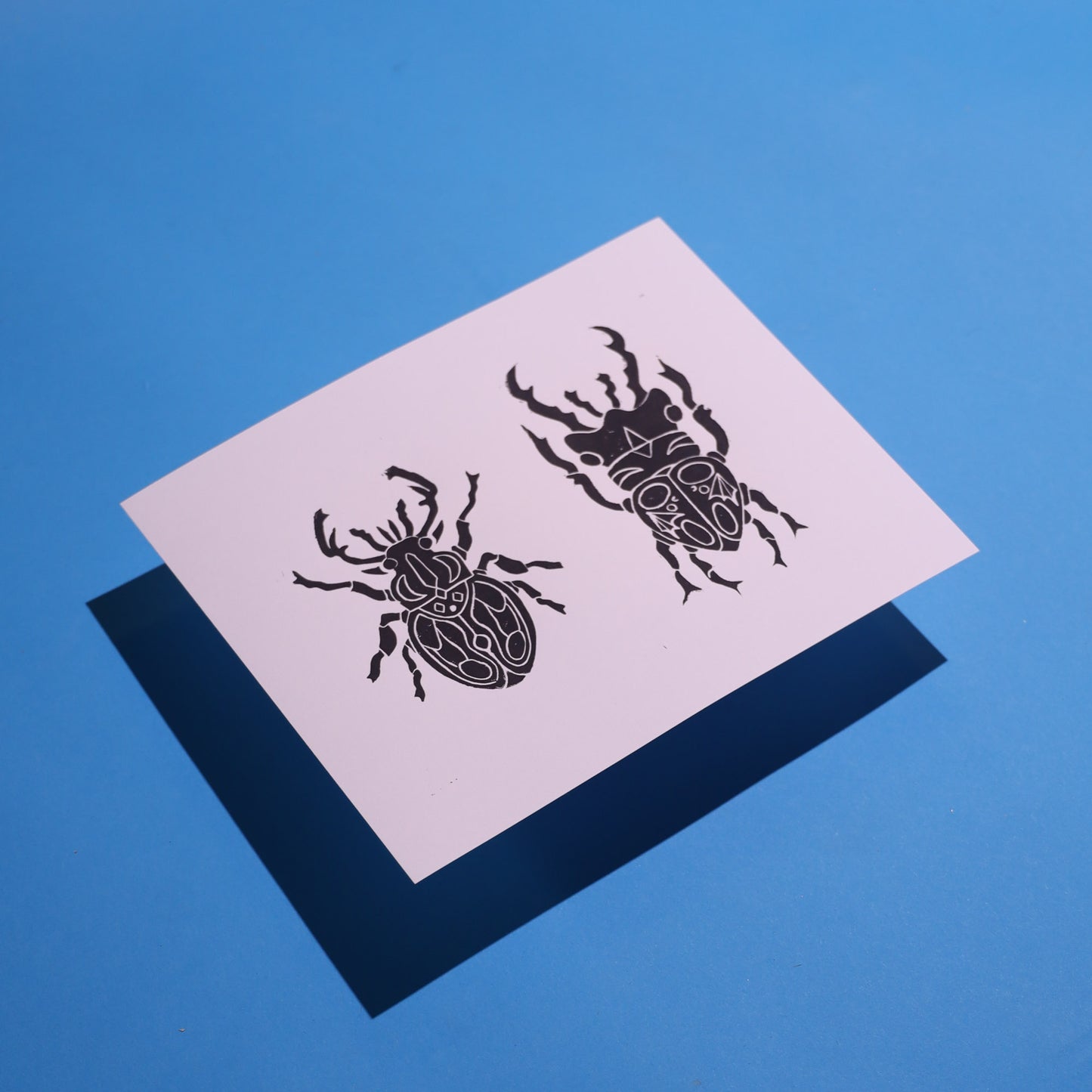 Pair of Beetles - Lino Block Prints 8×10 in