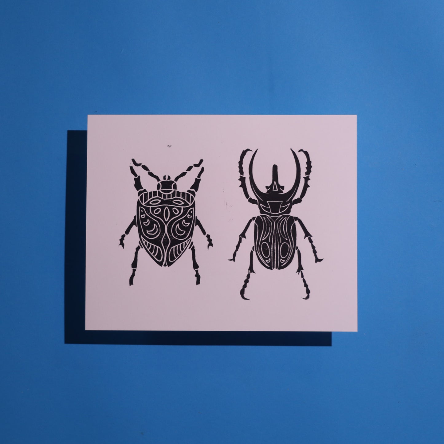 Pair of Beetles - Lino Block Prints 8×10 in