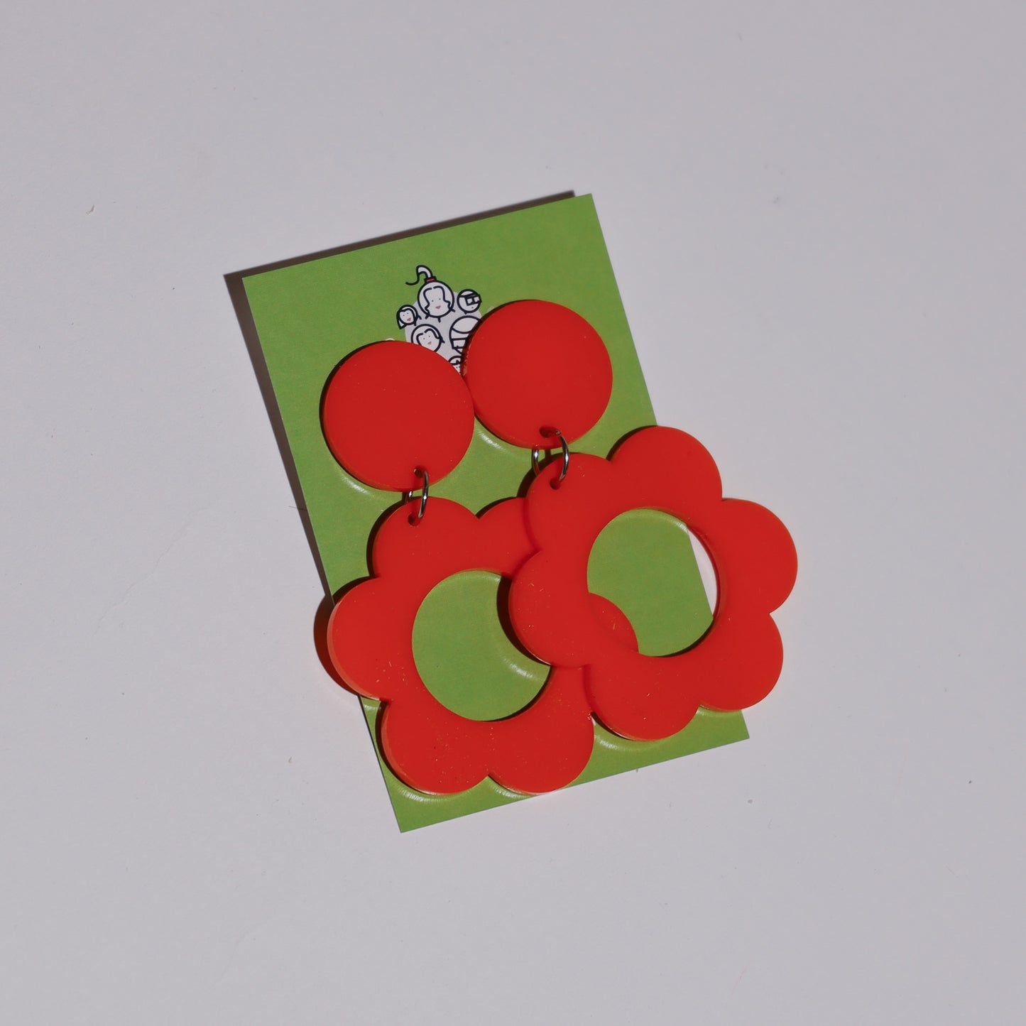 Red flower clip on earring circle top